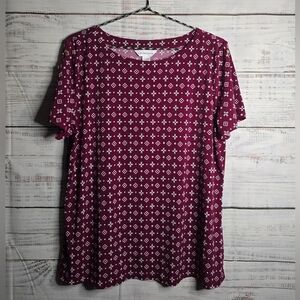 Liz Claiborne Maroon Geometric Short Sleeve Blouse Size Large